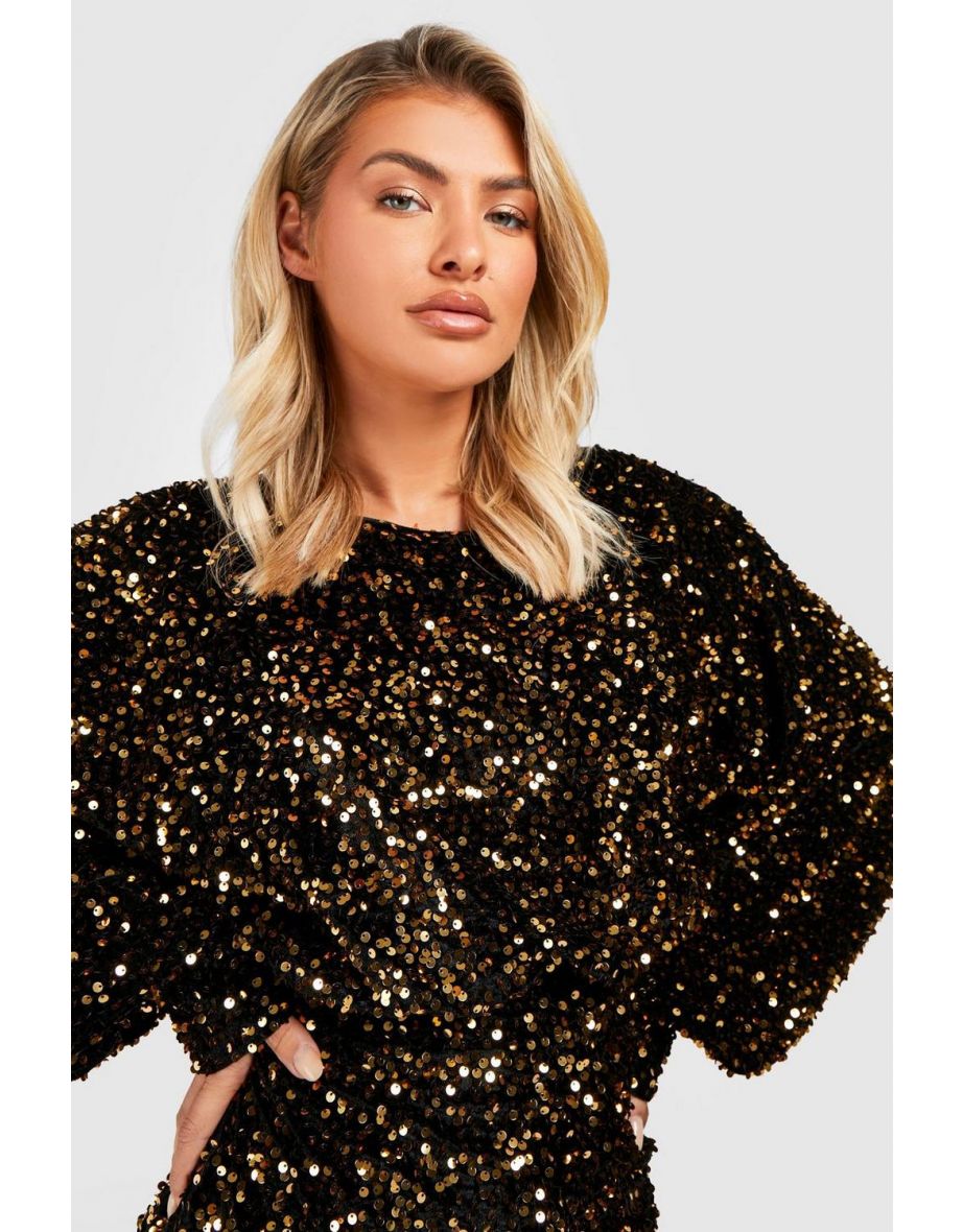 Sequin Open Back Midi Dress - gold - 3