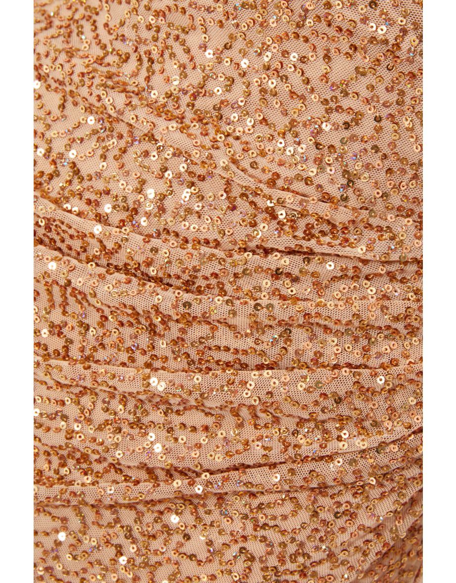 Gold Sequin Drop Shoulder Maxi Dress - 5