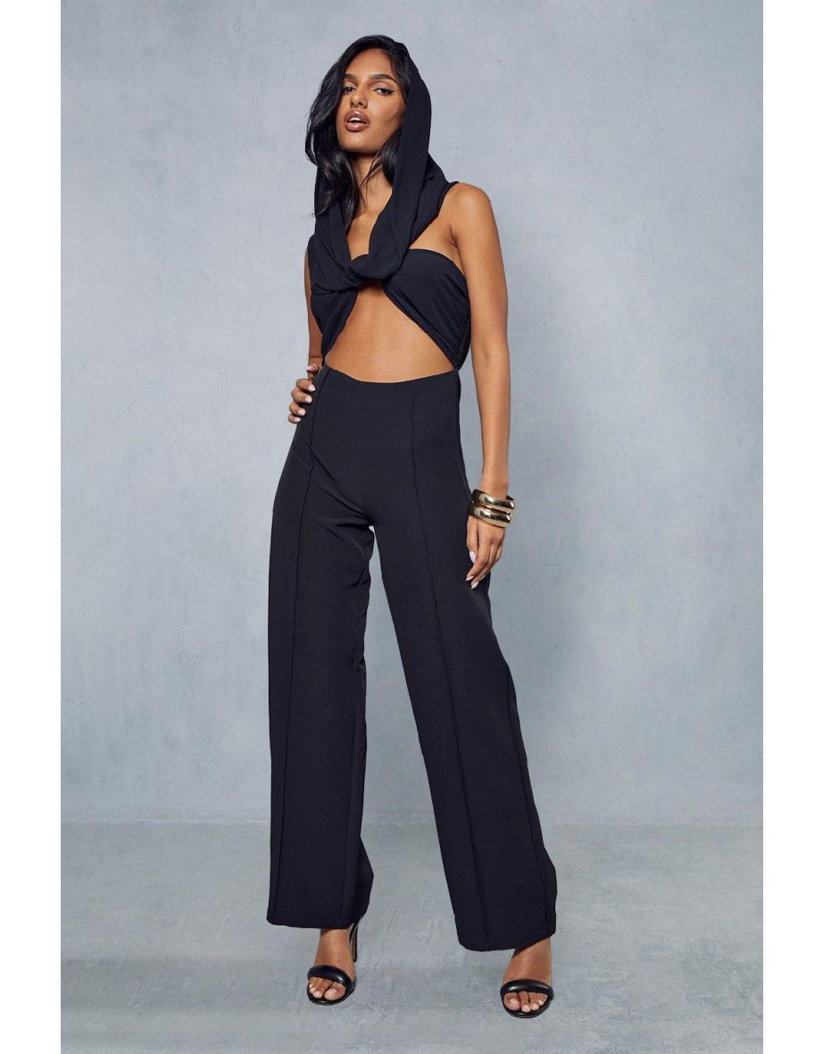 Chiffon Twist Hooded Cut Out Flare Leg Jumpsuit - 3