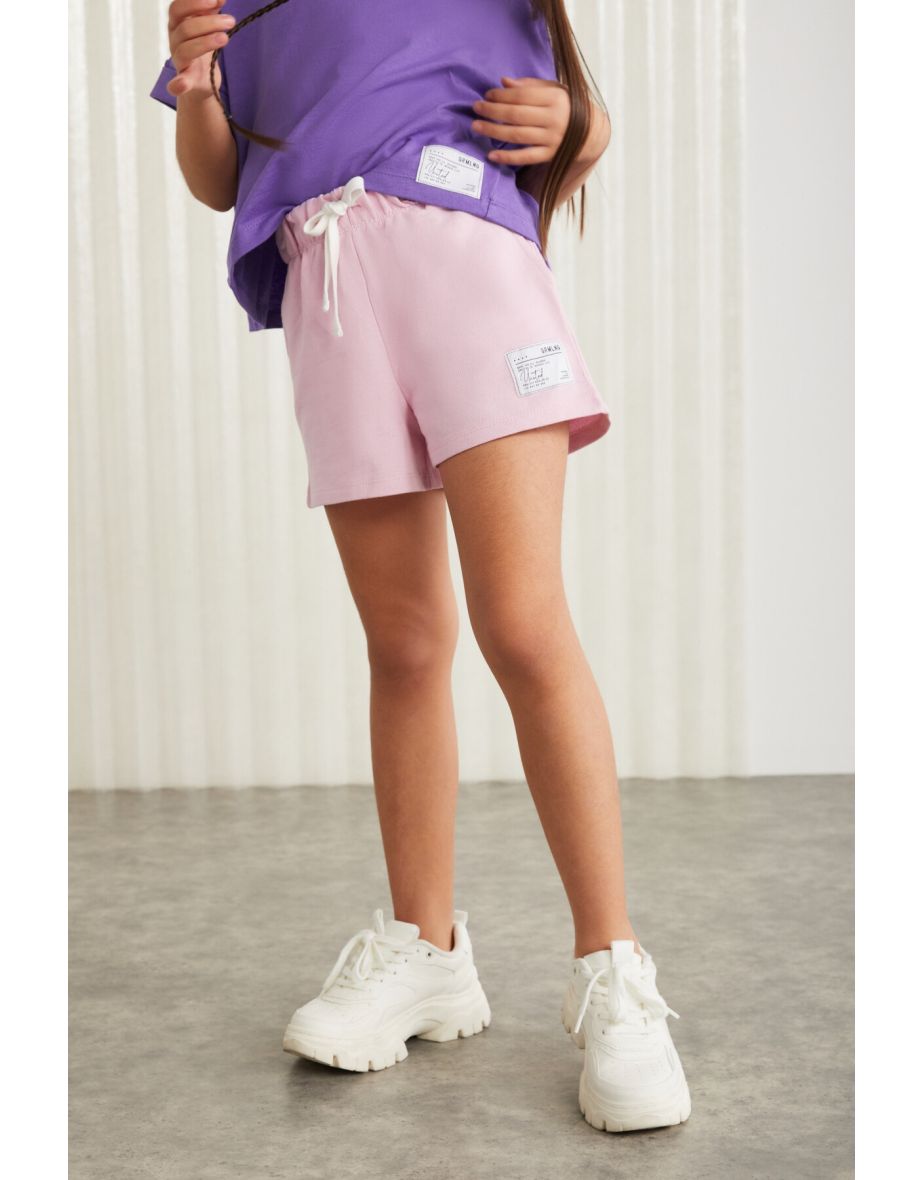 Shop AMARE GRM24037 100 cotton 3 thread girls shorts with trim label Pink Shorts Online in Bahrain VogaCloset