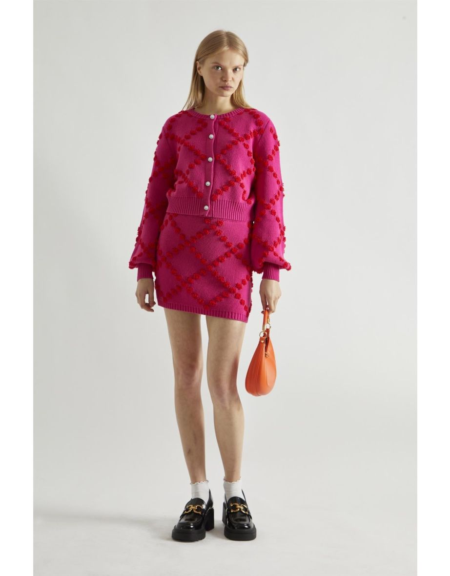 Pink bobble knit cardigan hotsell