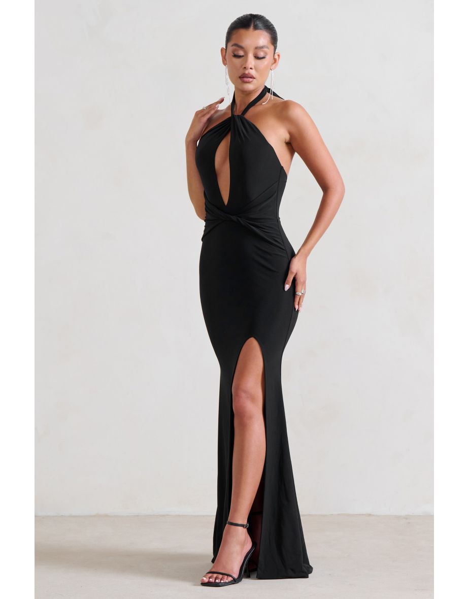Luxuria | Black Halter Cut Out Maxi Dress - 4