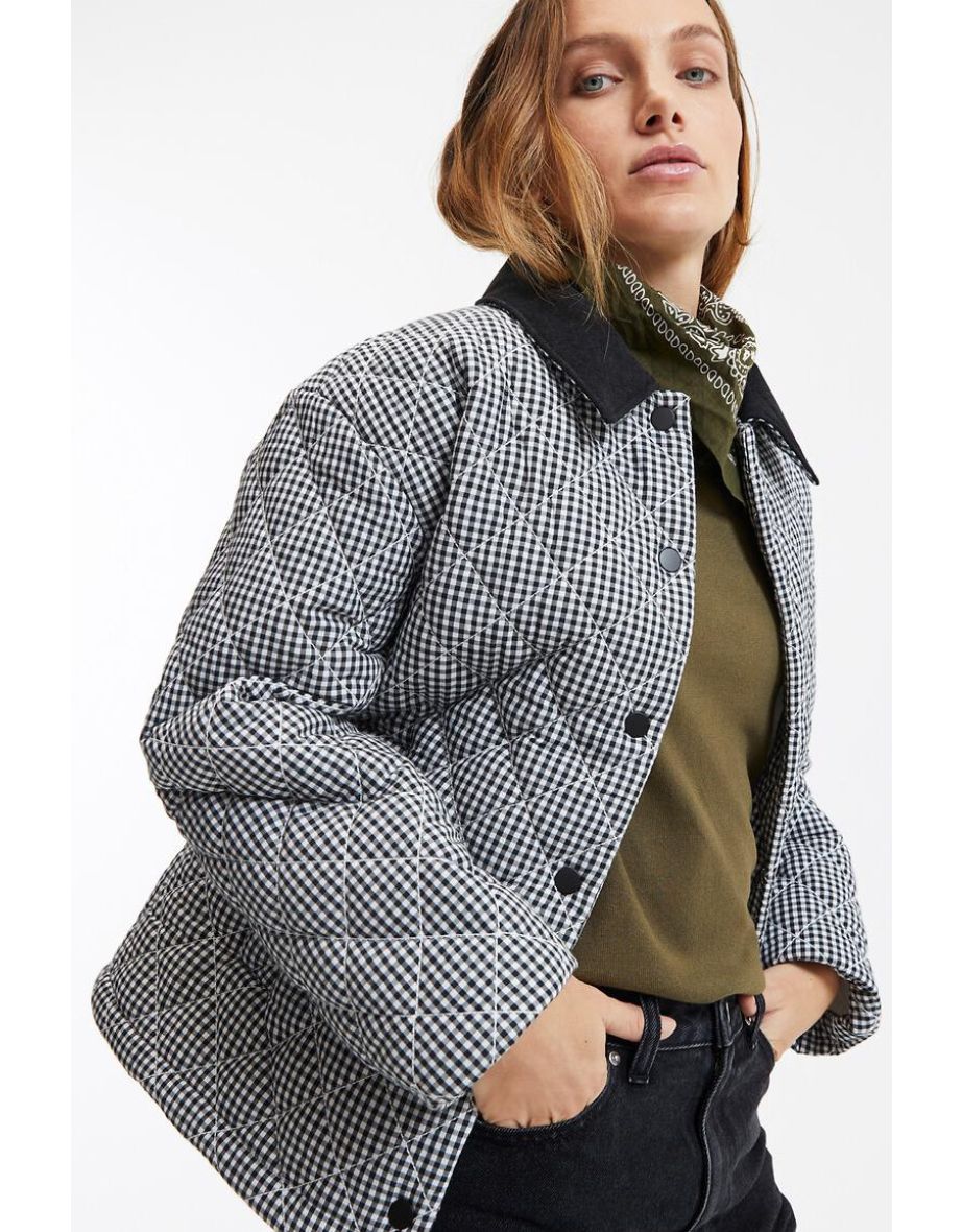 Short Padded Jacket in Mini Check Print