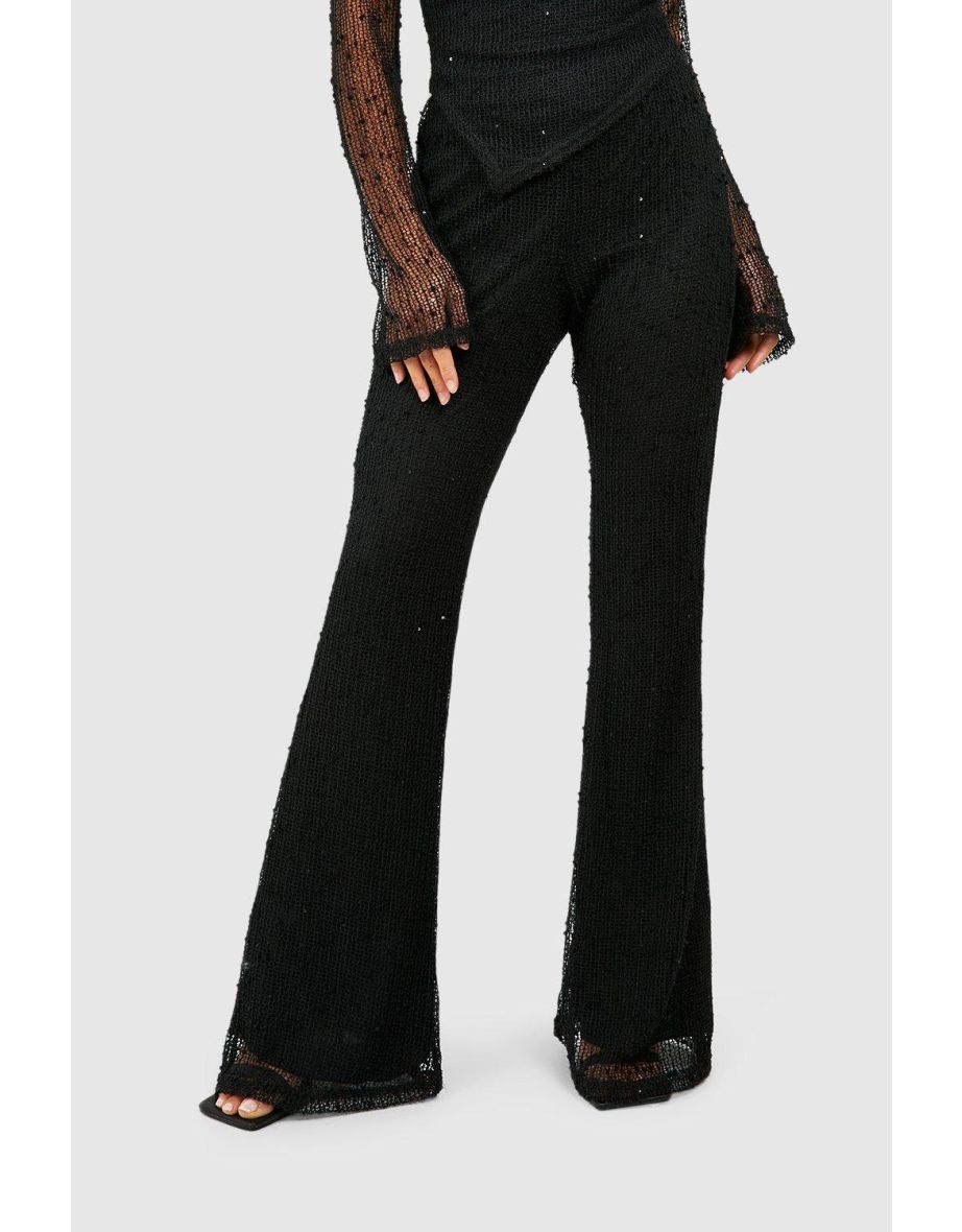 Petite Textured Knit Flare Trouser - black - 3