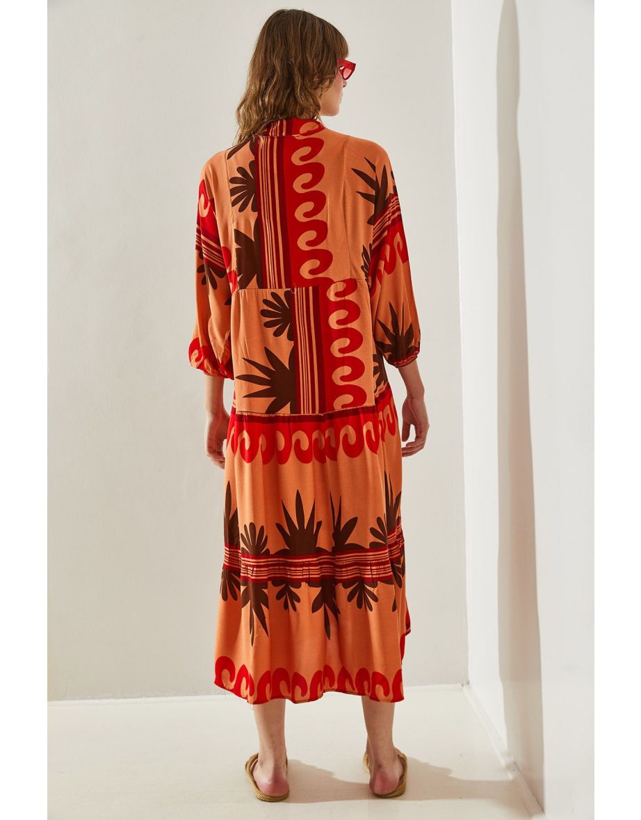 Women's Multi Patterned Viscose Dress - 5