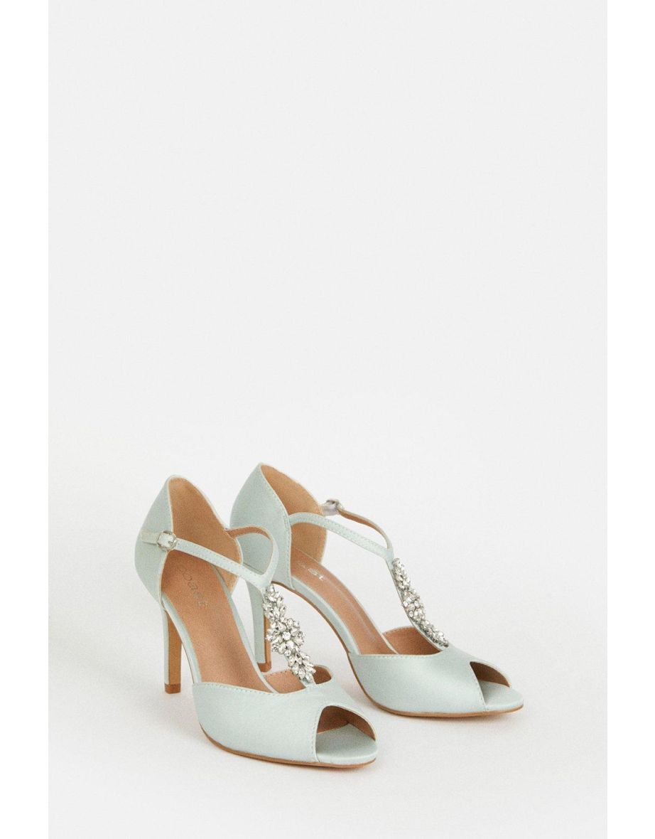 Jewel Detail Satin Open Toe Bridesmaid Sandal - 1