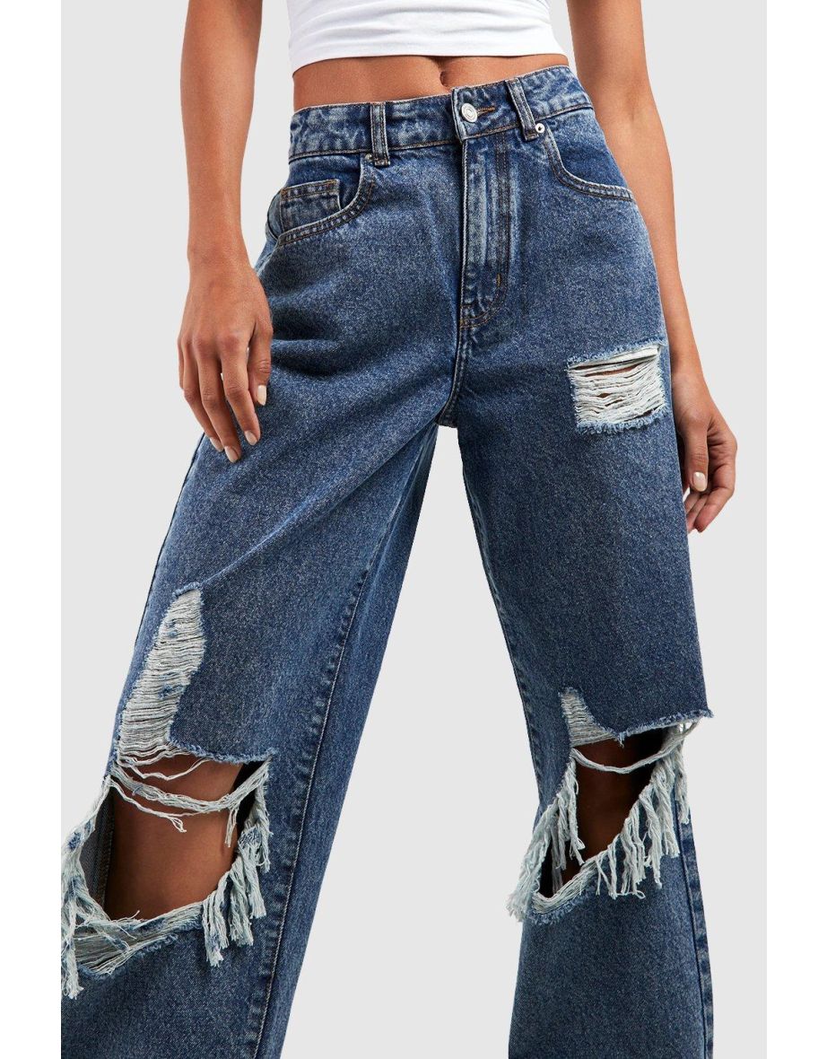 Extreme Rip Wide Leg Jean - mid blue - 3
