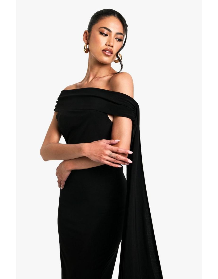 Twist Detail Off Shoulder Drape Floor Length Dress - black - 3