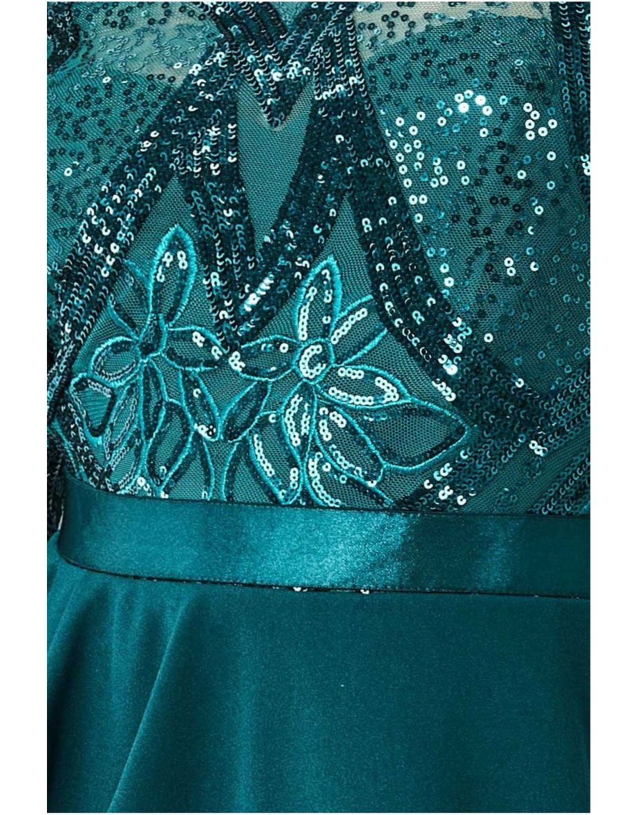 Goddiva Sequin Bodice With Front Frill Maxi - Emerald - 3