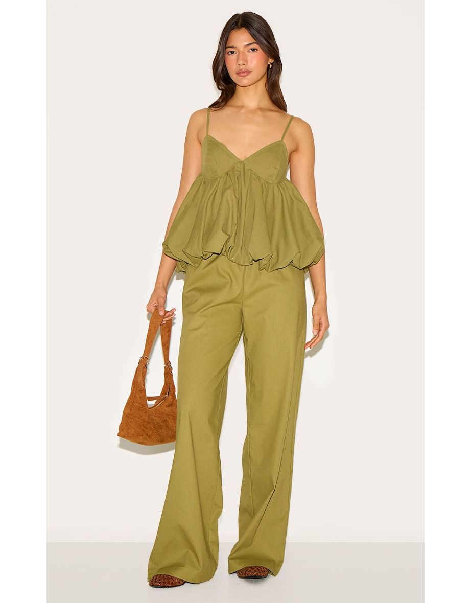 Olive Wide Leg Drawstring Trousers