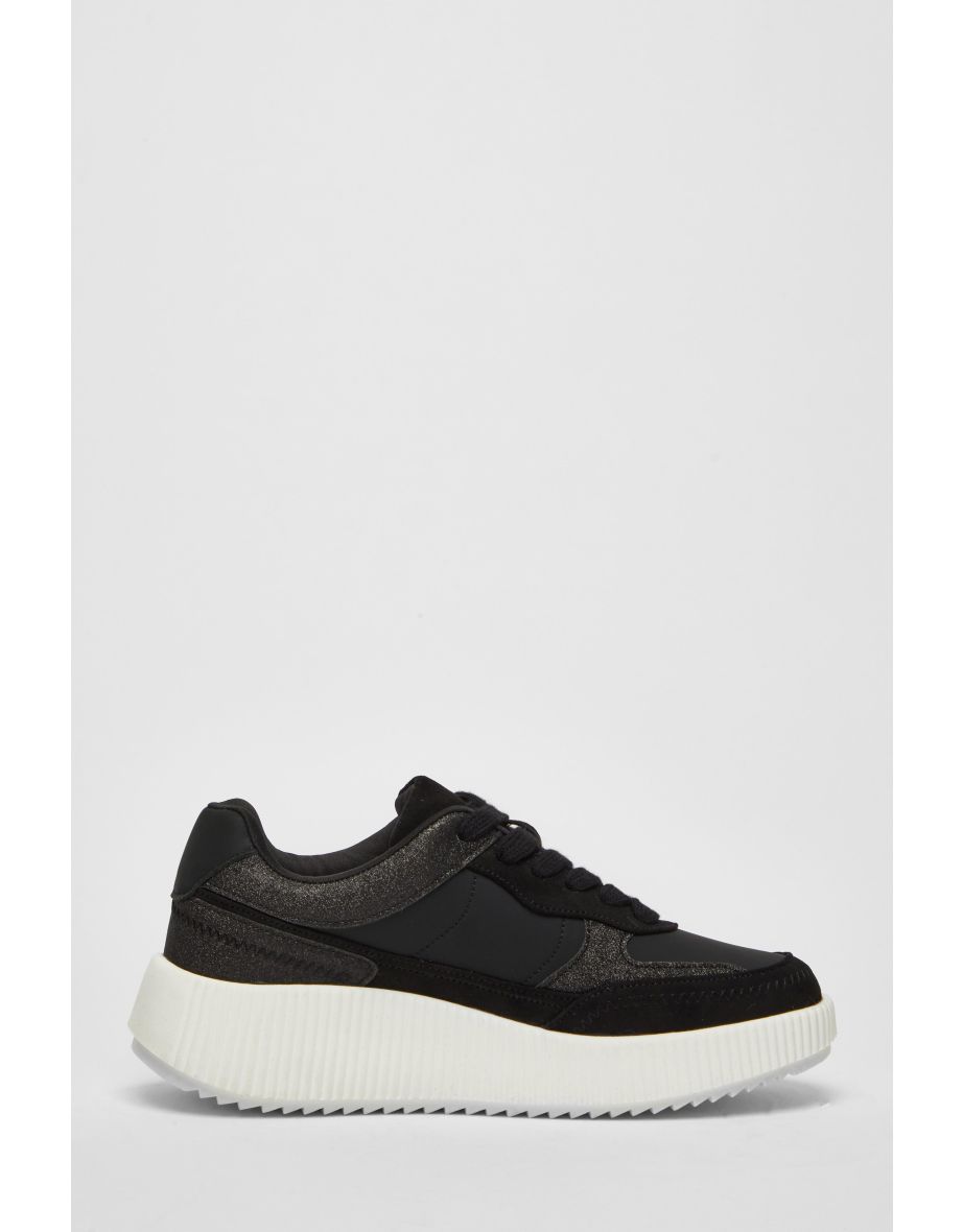Black Glitter Chunky Trainers - 4