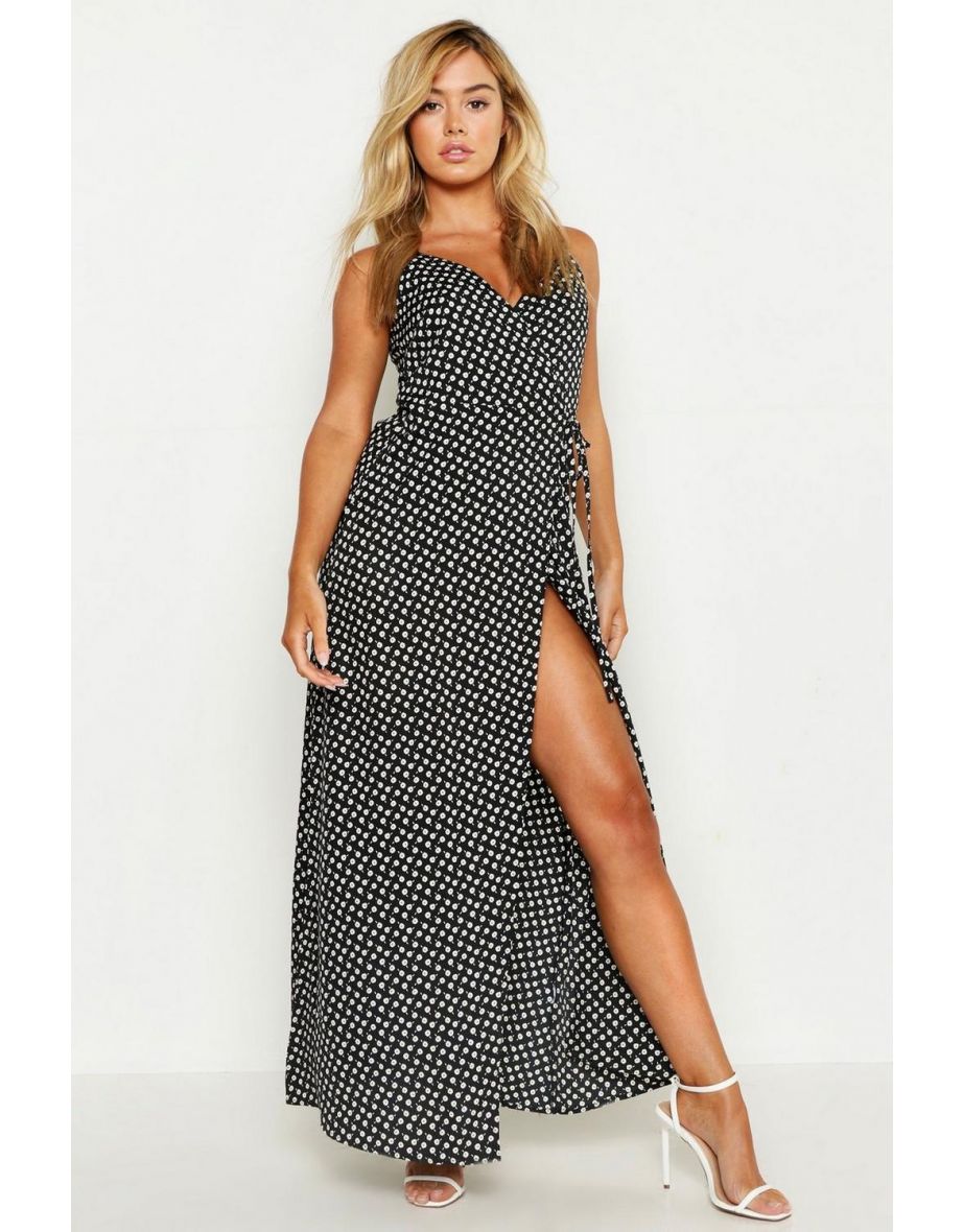 Petite Ditsy Floral Wrap Maxi Dress - black