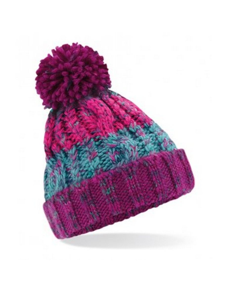 Beechfield Junior Corkscrew Pom Pom Beanie - Winter Berries