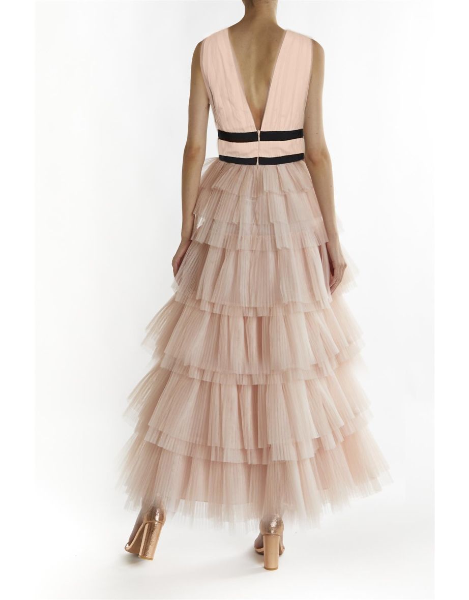 Nude-Peach Kendall V-Neck Maxi-Dress - 1