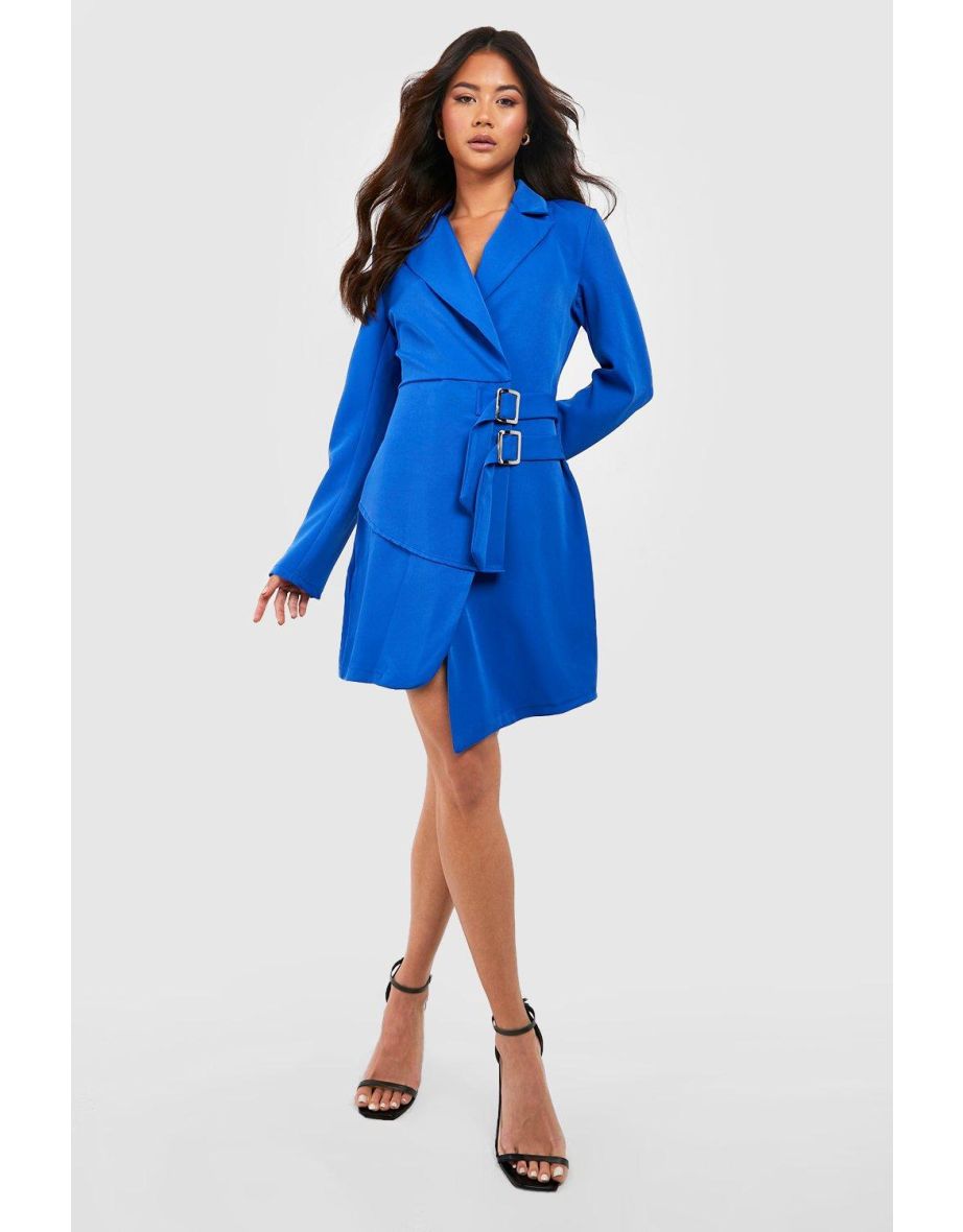 COBALT BLAZER DRESS WITH BUTTONS