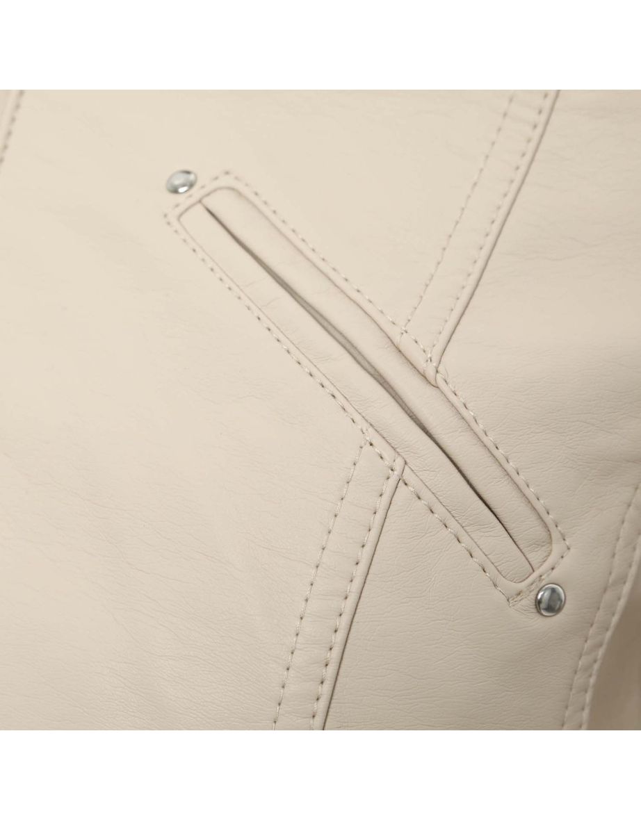 Women's Vero Moda Favodona Faux Leather Jacket in Cream - 3