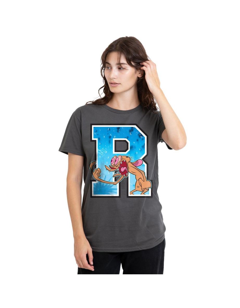 Ren & Stimpy Unisex Adult R Is For Ren T-Shirt - Charcoal
