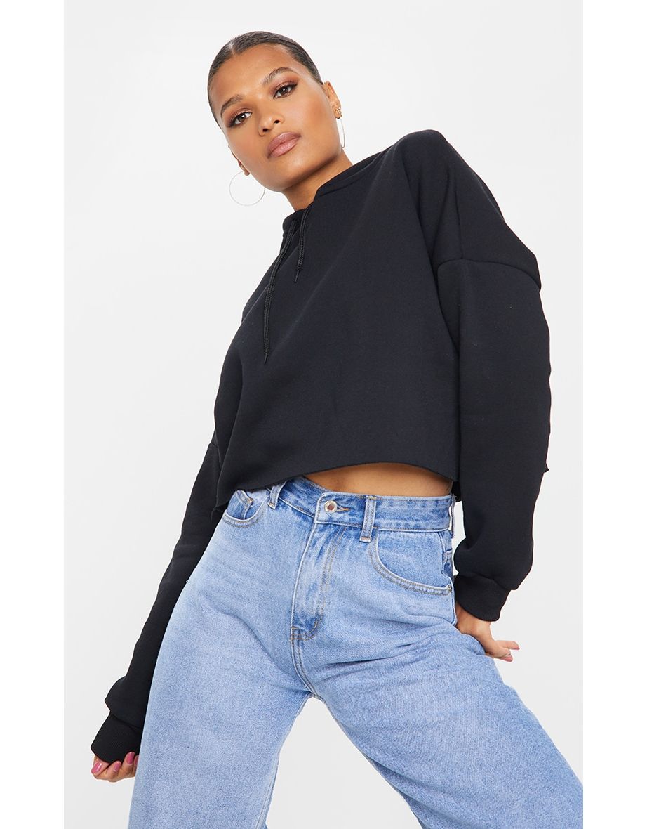 Recycled Black Oversized Crop Hoodie