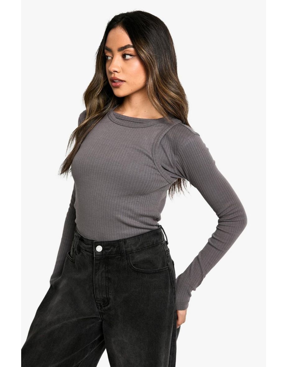 2 layer rib long sleeve top