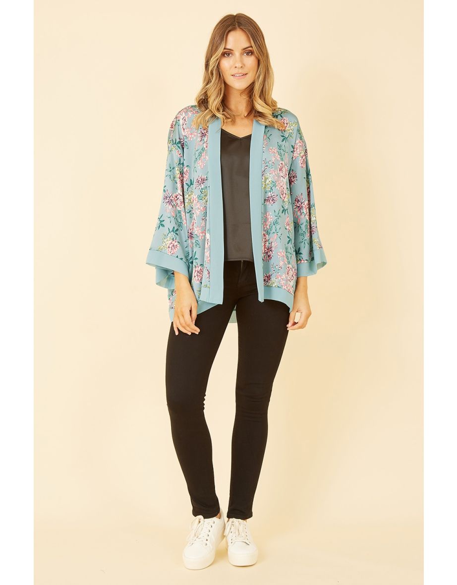 Mela Green Floral Satin Kimono