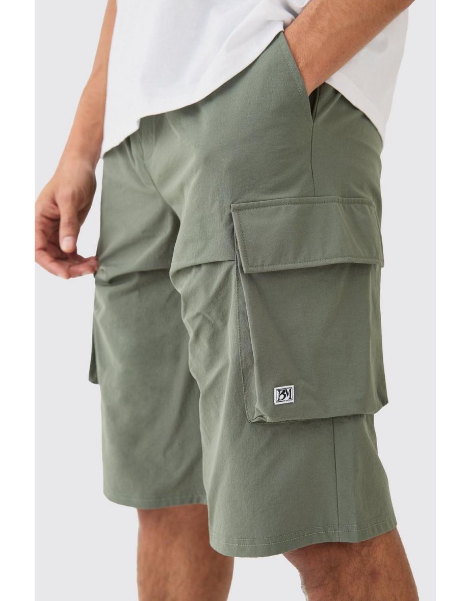Elastic Relaxed Lightweight Stretch Short With Branding - khaki - 2
