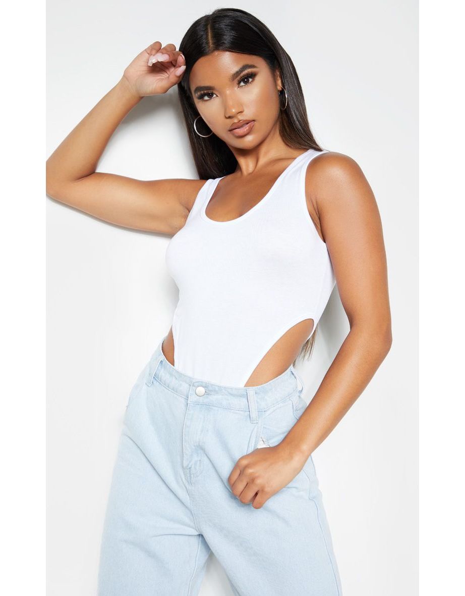 White Scoop Neck High Leg Bodysuit