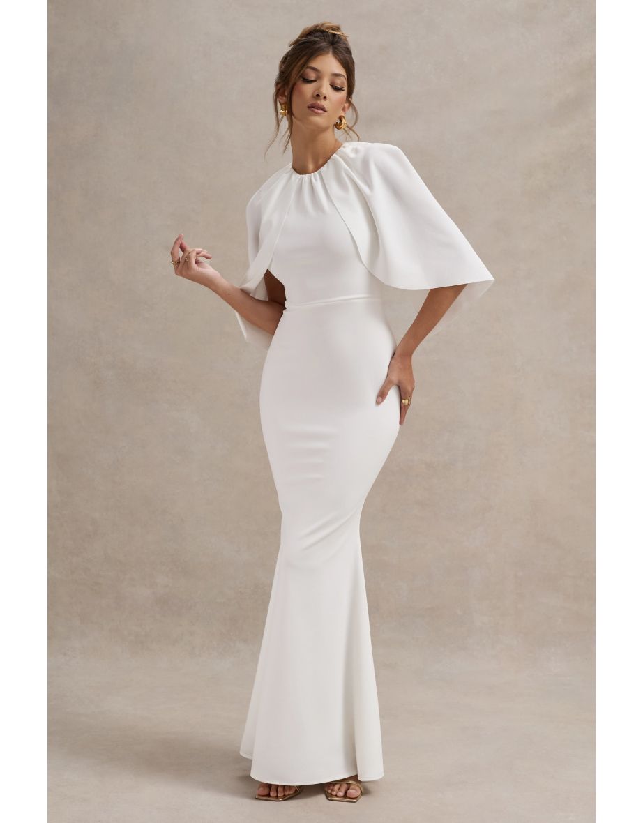 Kianne | White Draped Short-Sleeve Maxi Dress - 4