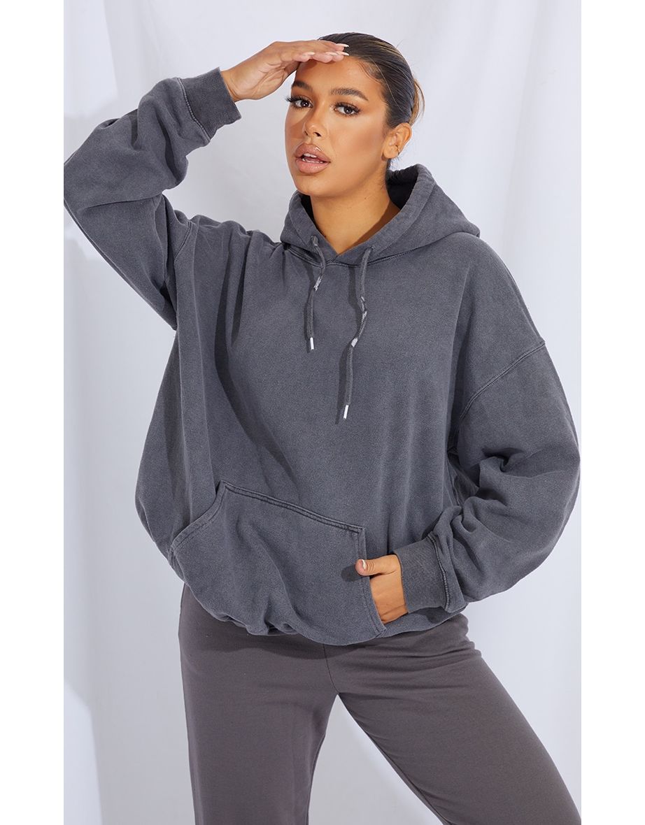 Shop Charcoal Washed Oversized Hoodie Online in Oman VogaCloset