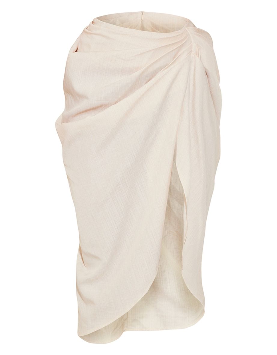 Stone Linen Look Ruched Side Midi Skirt - 4