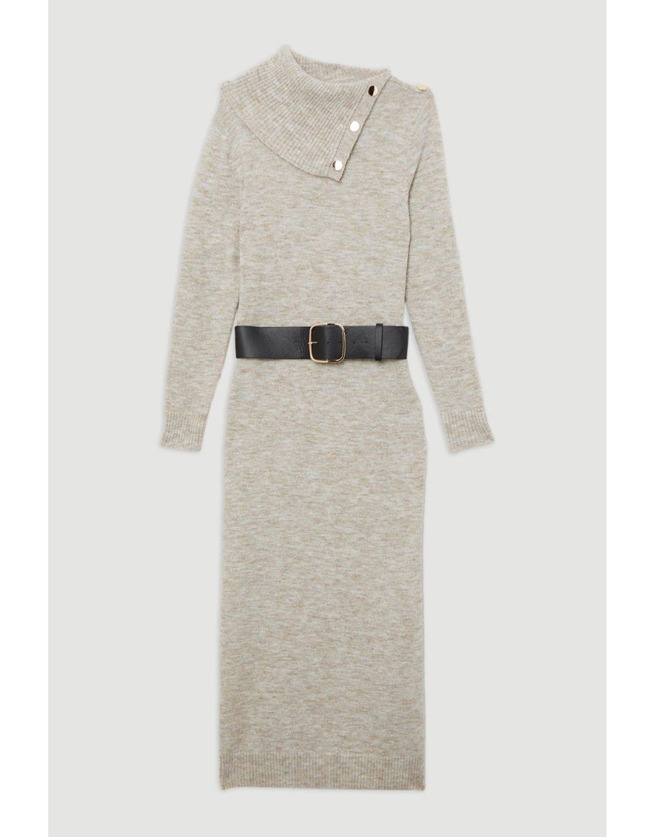 Wool Blend Cosy Envelope Belted Knit Maxi Dress - 3