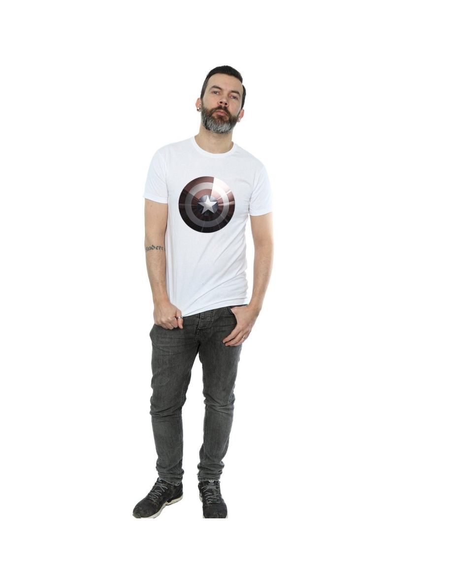 Marvel Mens Captain America Shield Shiny T-Shirt - White