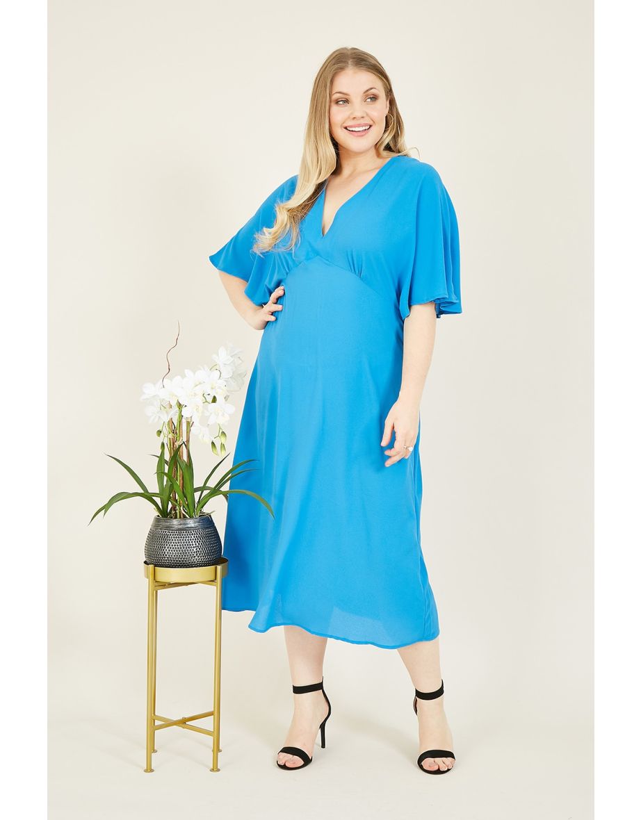 Yumi Blue Plus Size Kimono Sleeve Midi Dress
