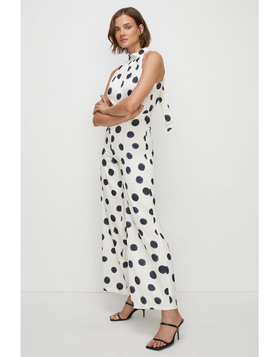 Shop Mono Spot Satin Halter Neck Jumpsuit Online in Qatar VogaCloset