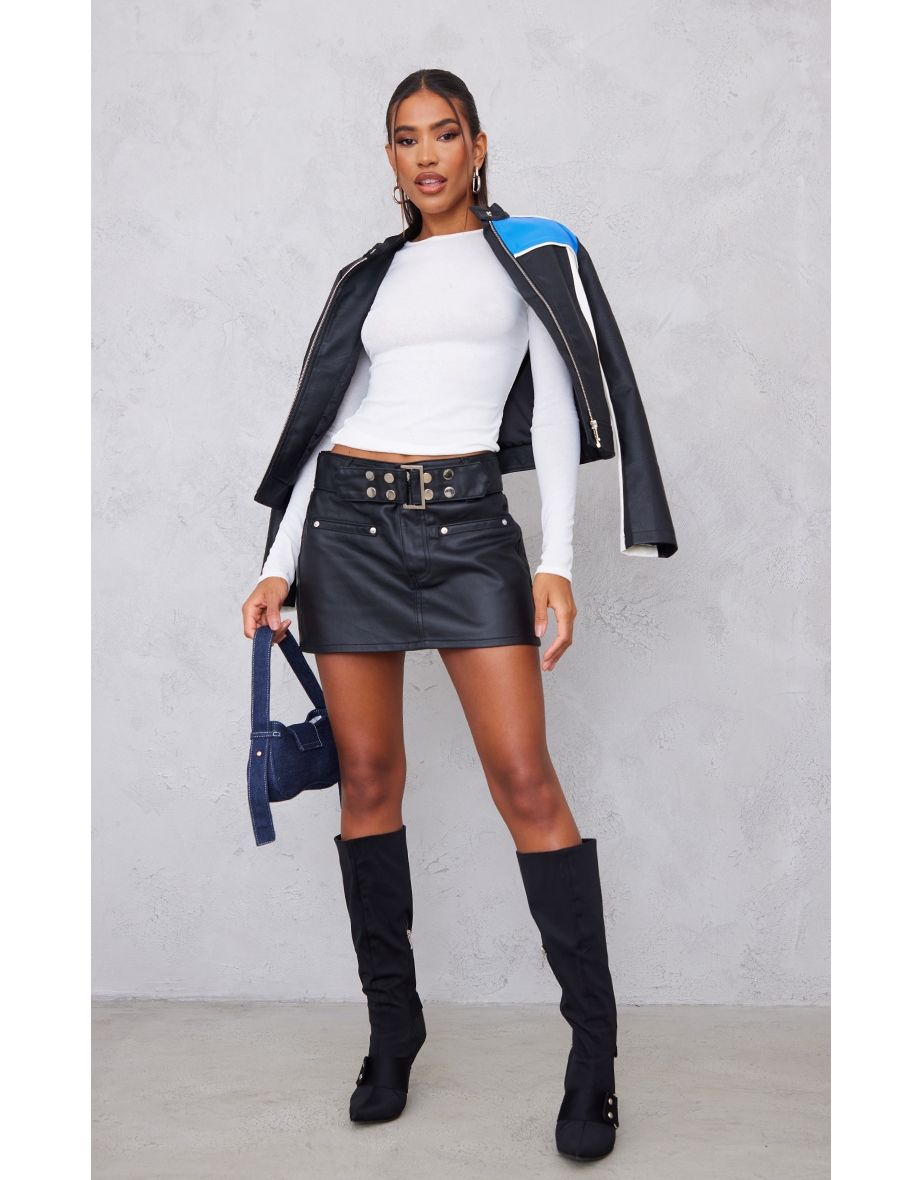 Coated denim mini skirt hot sale