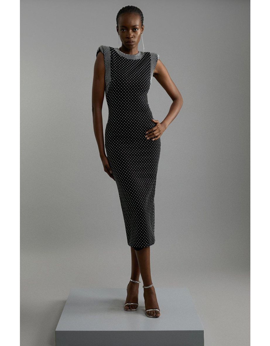 Studded Ponte Jersey Midi Dress