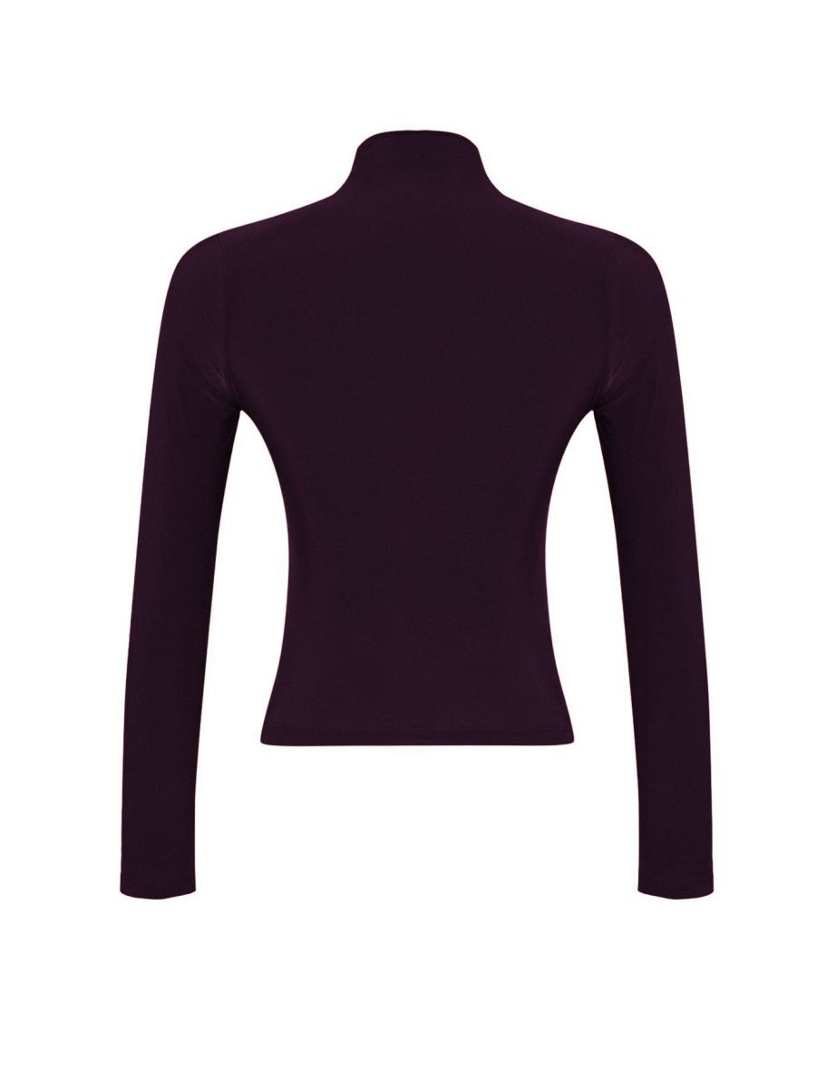 Plum Gathered Square Neck Fitted Stretchy Knitted Blouse - 7