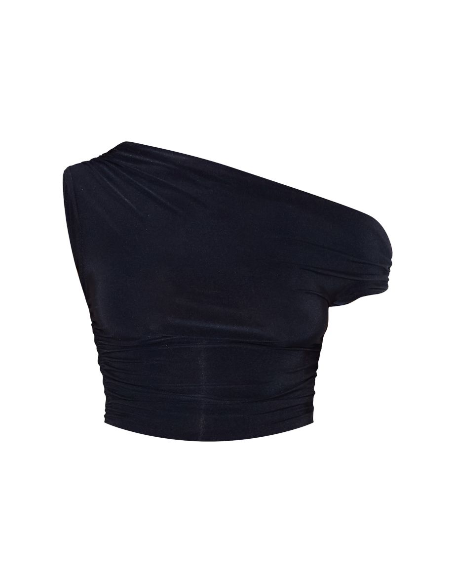 Black Slinky Twist Off The Shoulder Top - 4