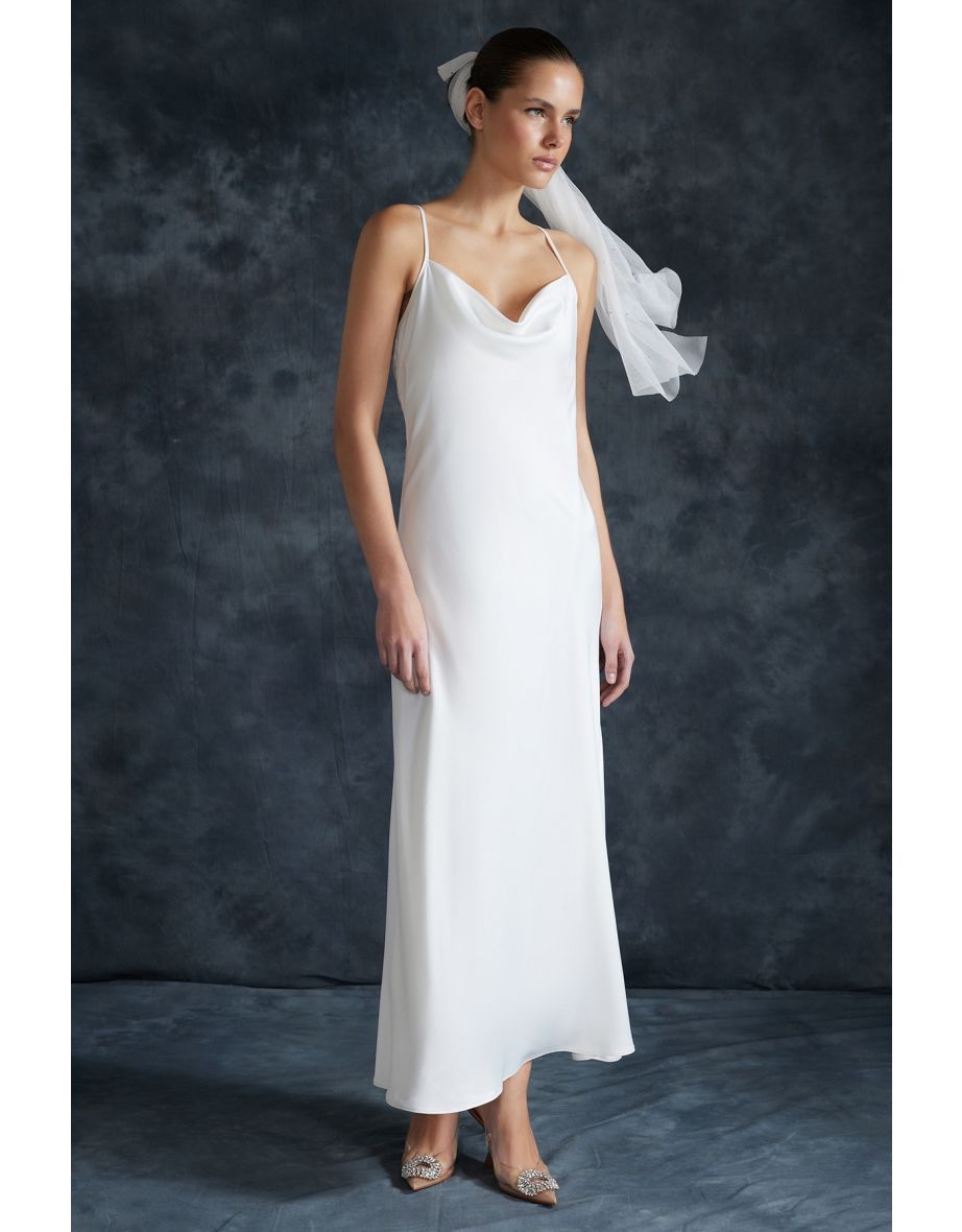 Satin Wedding / Wedding Elegant Evening Dress with White Accessories