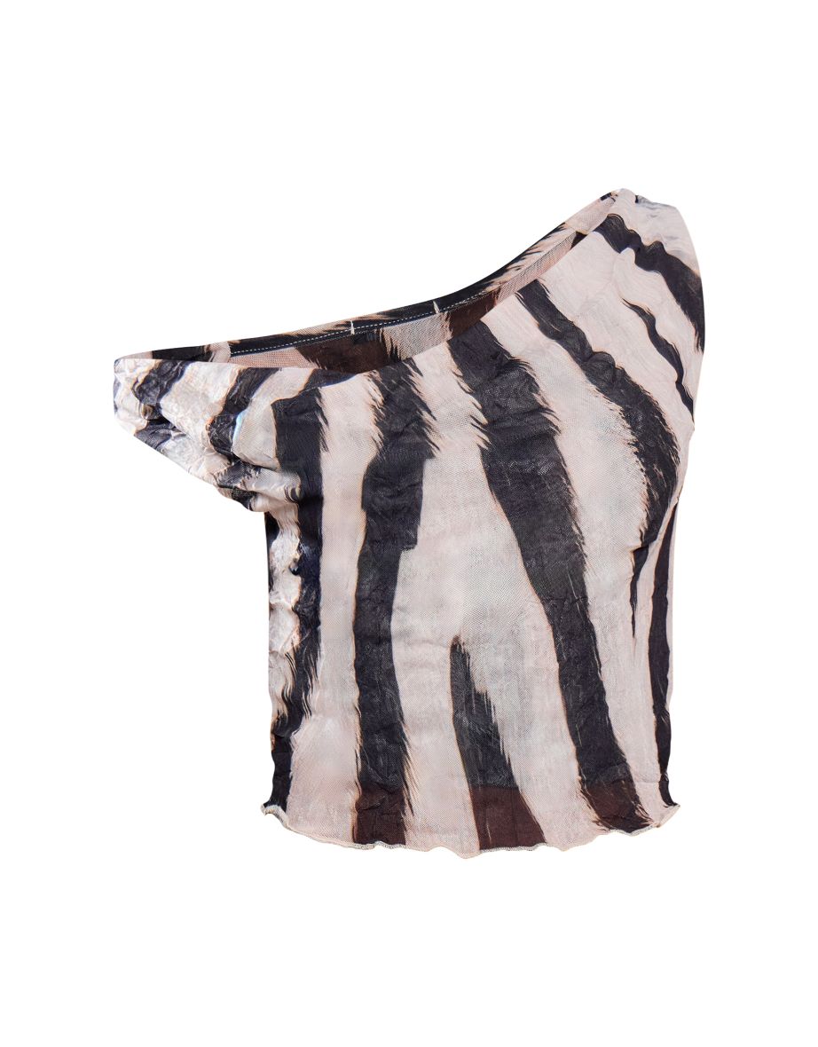 Petite Zebra Print Cowl Neck Crushed Mesh Crop Top - 4
