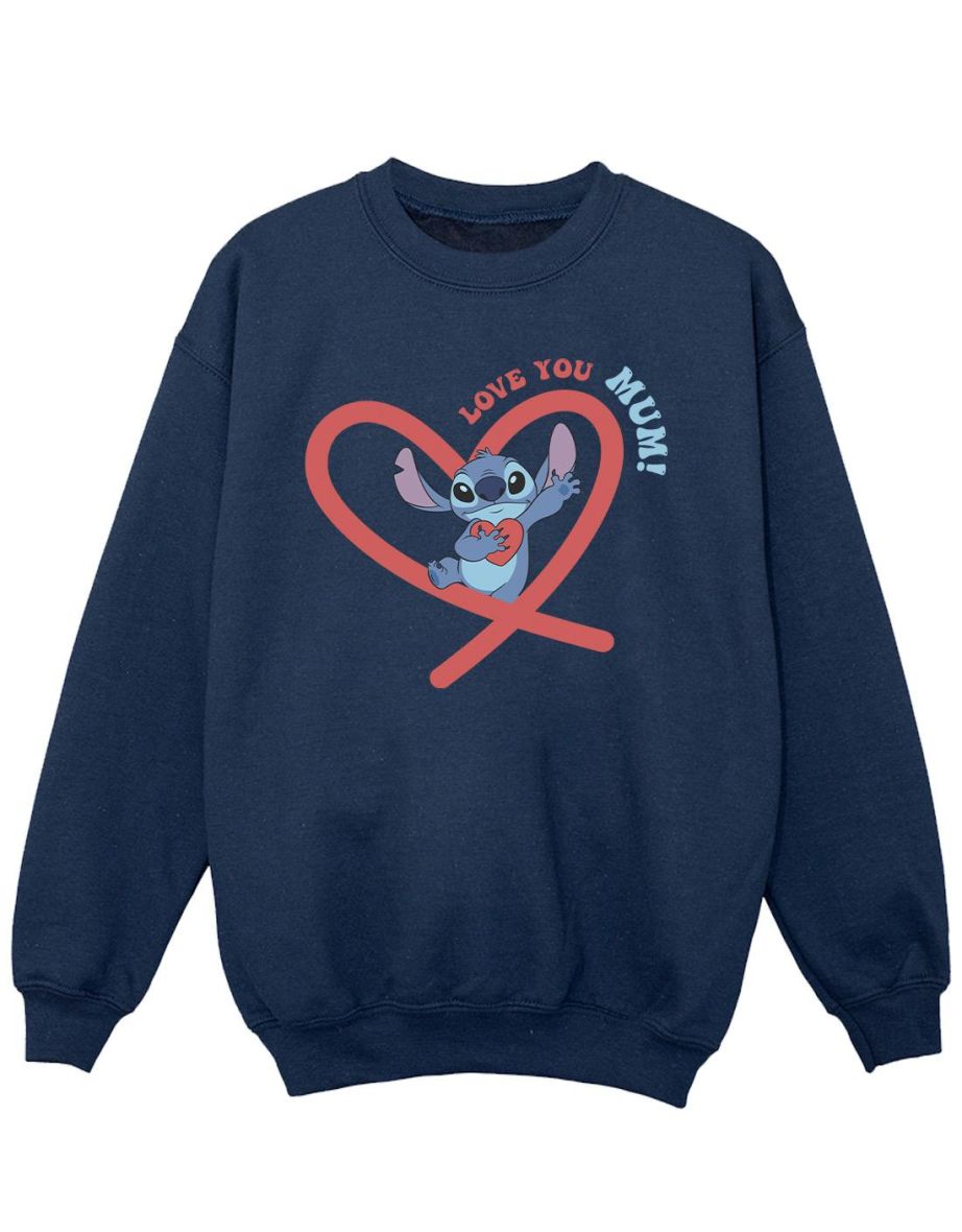 Disney Girls Lilo & Stitch Love You Mum Sweatshirt - Navy Blue