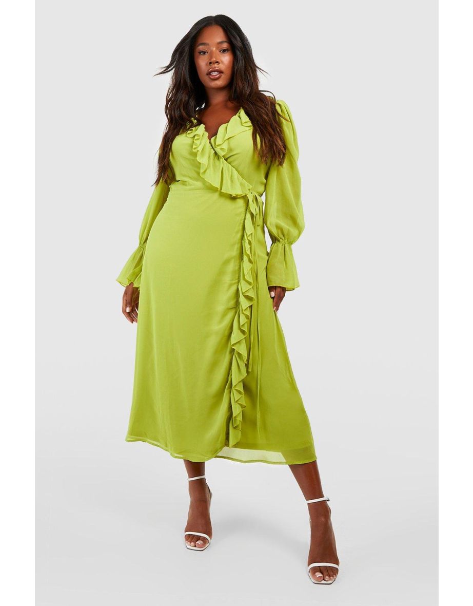 Yellow wrap dress plus size cheap