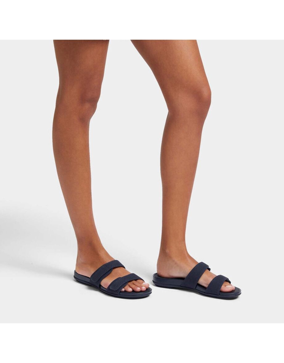 Women's Fit Flop Gracie Adjustable Canvas Slide Sandals in Blue - 5