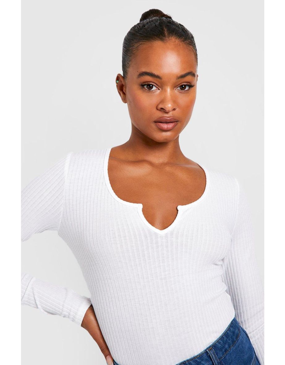 Tall Soft Rib Notch Neck Longsleeve Bodysuit - ivory - 3