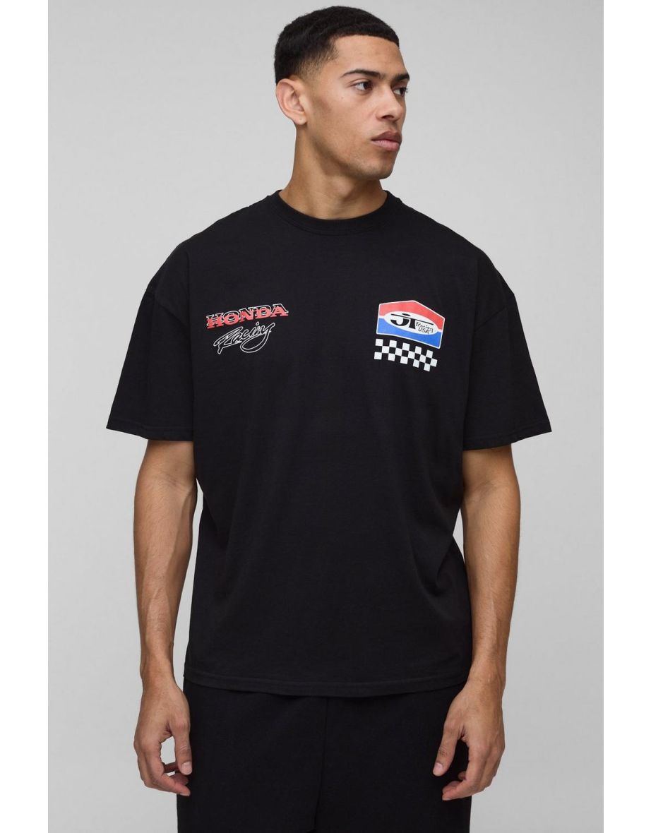 Oversized Honda RS JT Racing License Printed T-Shirt - black