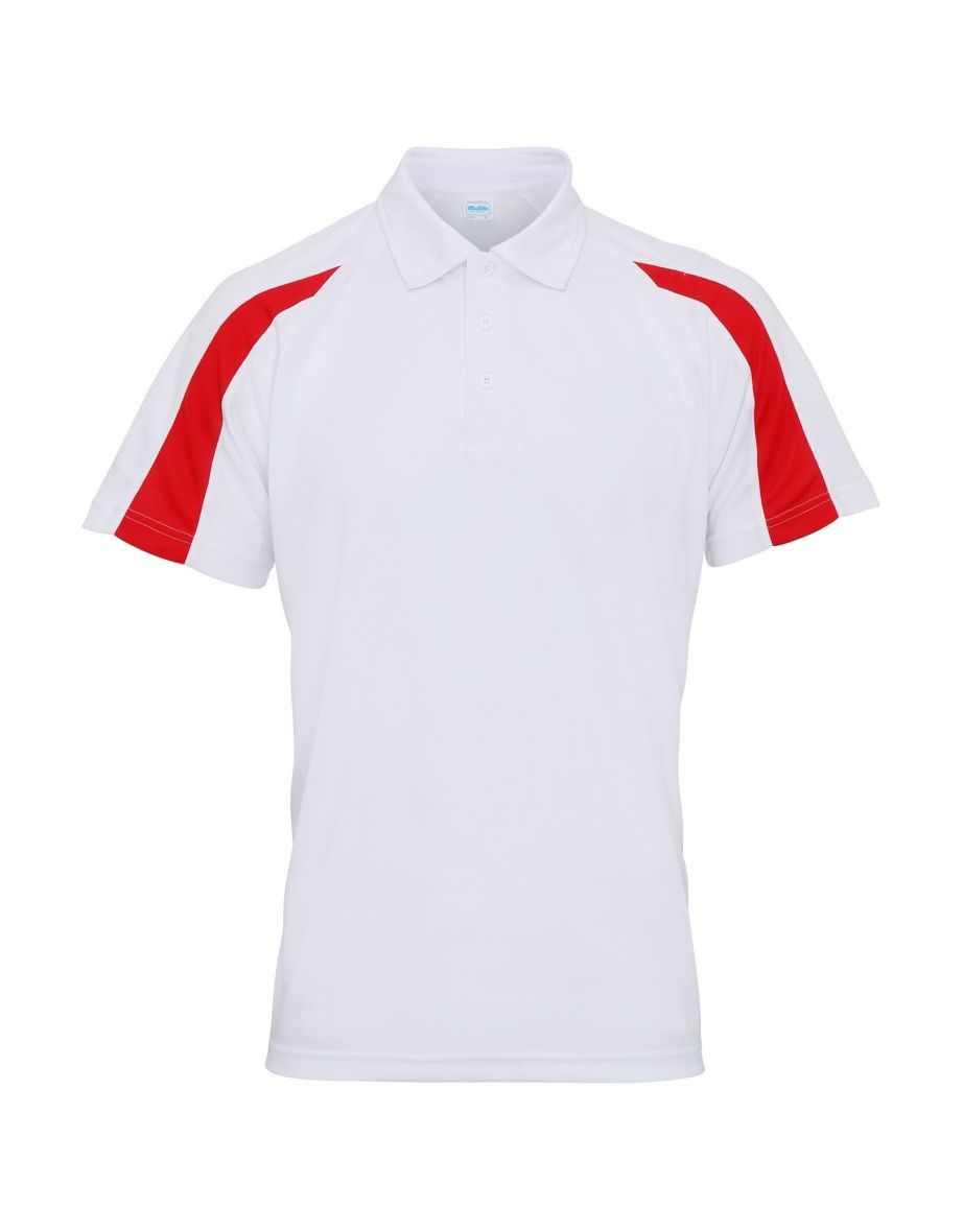 AWDis Just Cool Mens Short Sleeve Contrast Panel Polo Shirt - Arctic White/Fire Red