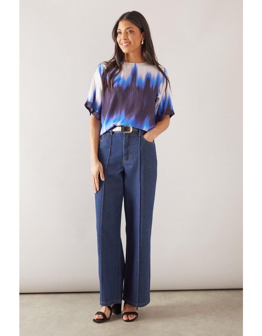 Blue Ombre Roll Up Sleeve T - Shirt