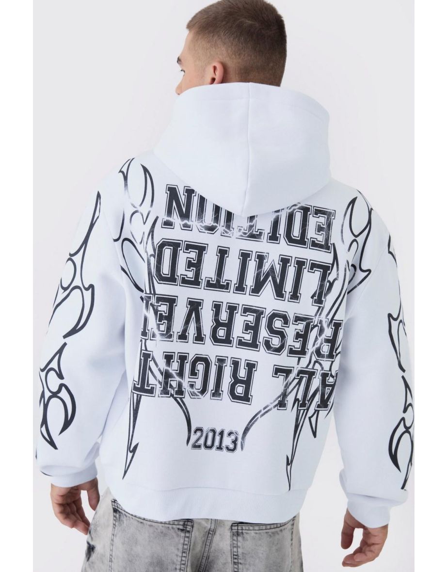 Oversized Over Seams Rottweiler Lightning Graphic Hoodie - white - 2