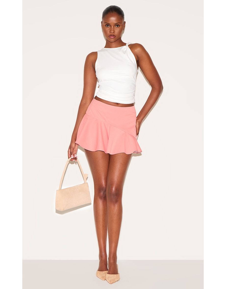 Apricot Tailored Woven Scalloped Edge Mini Skirt