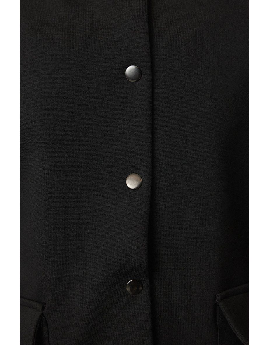 Black Snap Detailed Relaxed Fit Jacket - 4