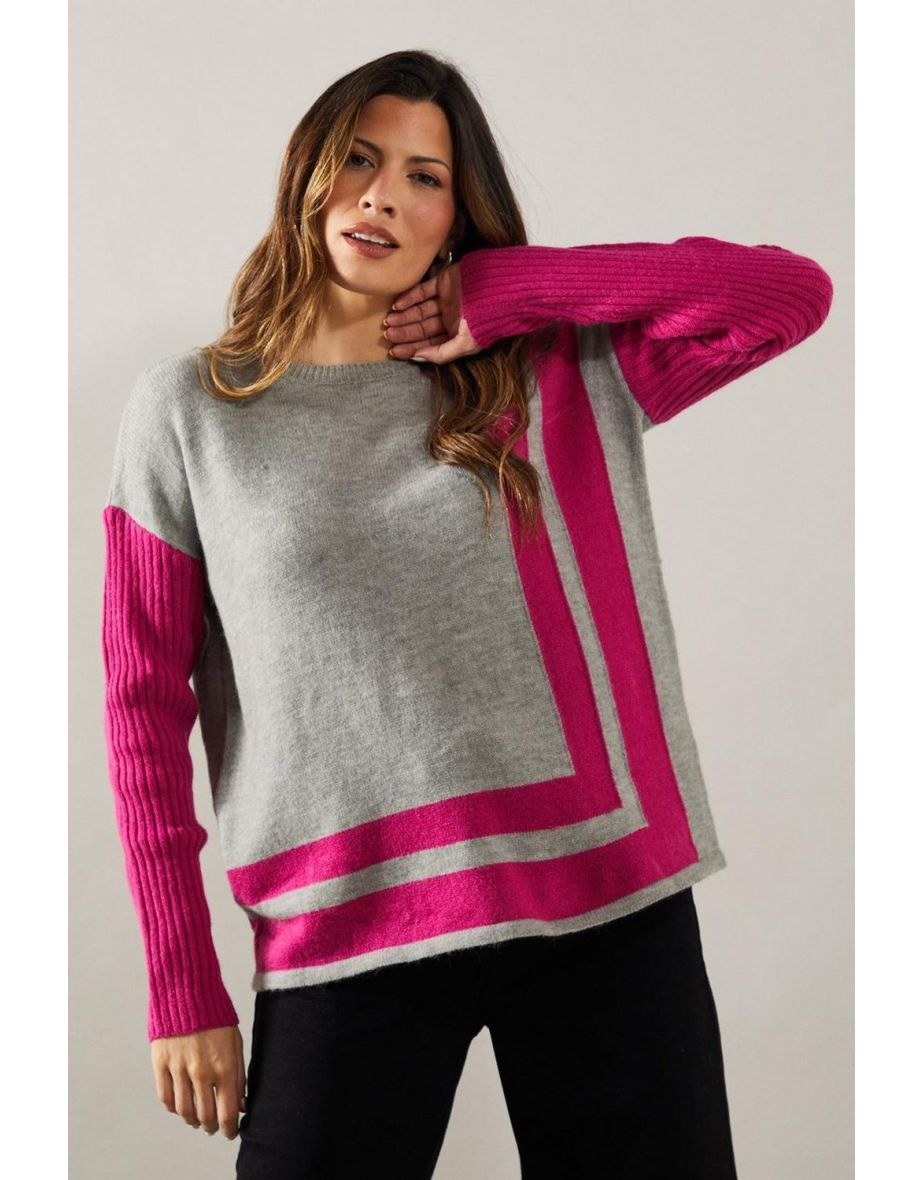 Striped Edge Crew Neck Poncho